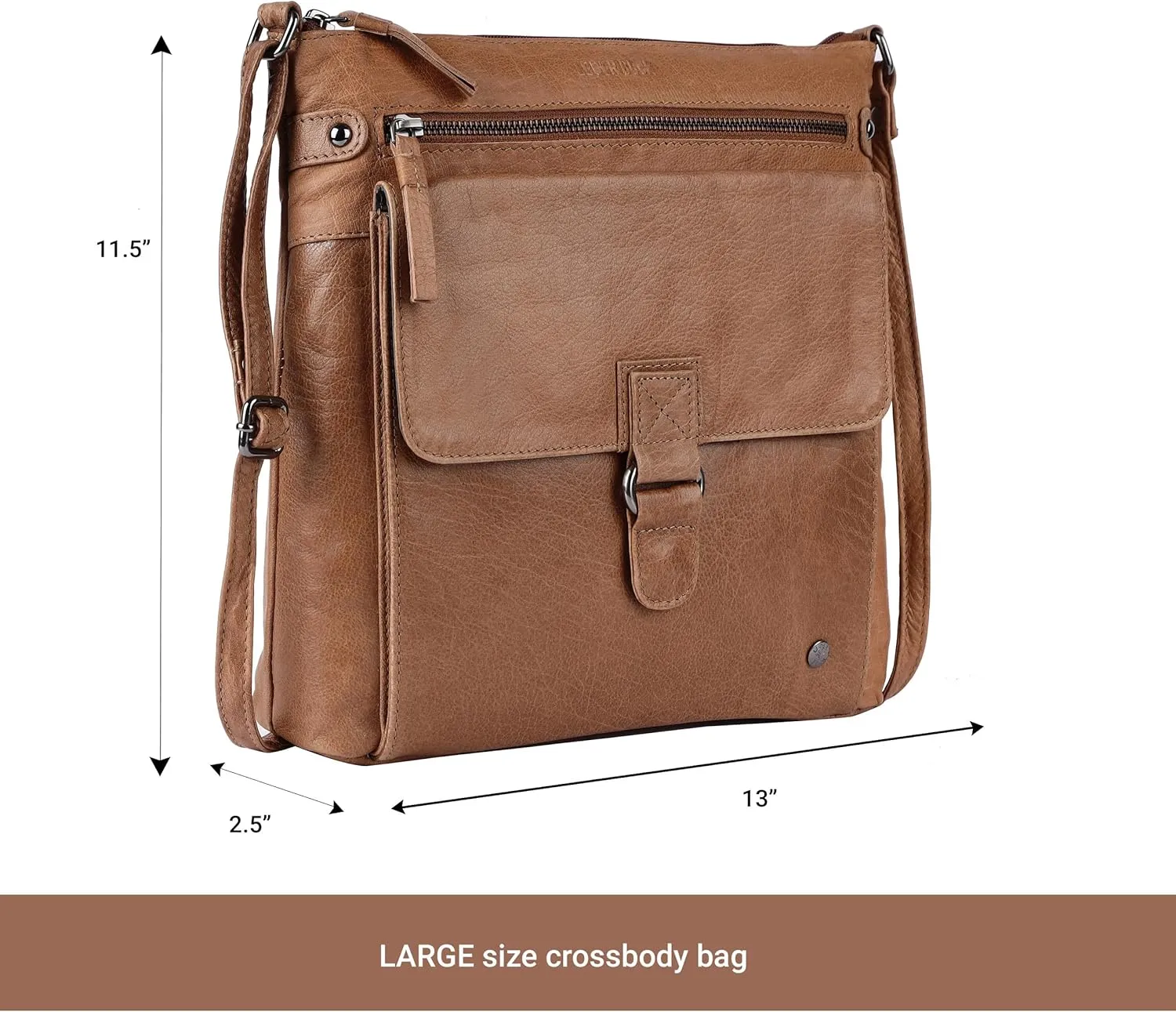 Shirley Large Soft Real Leather Womens Crossbody Handbags and Purses-Triple Zip Sling Crossover Shoulder Bag