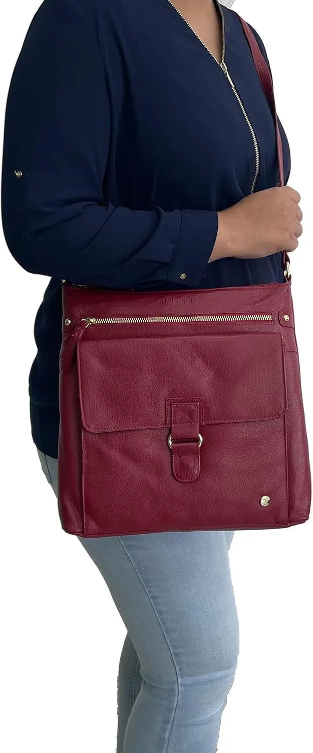 Shirley Large Soft Real Leather Womens Crossbody Handbags and Purses-Triple Zip Sling Crossover Shoulder Bag