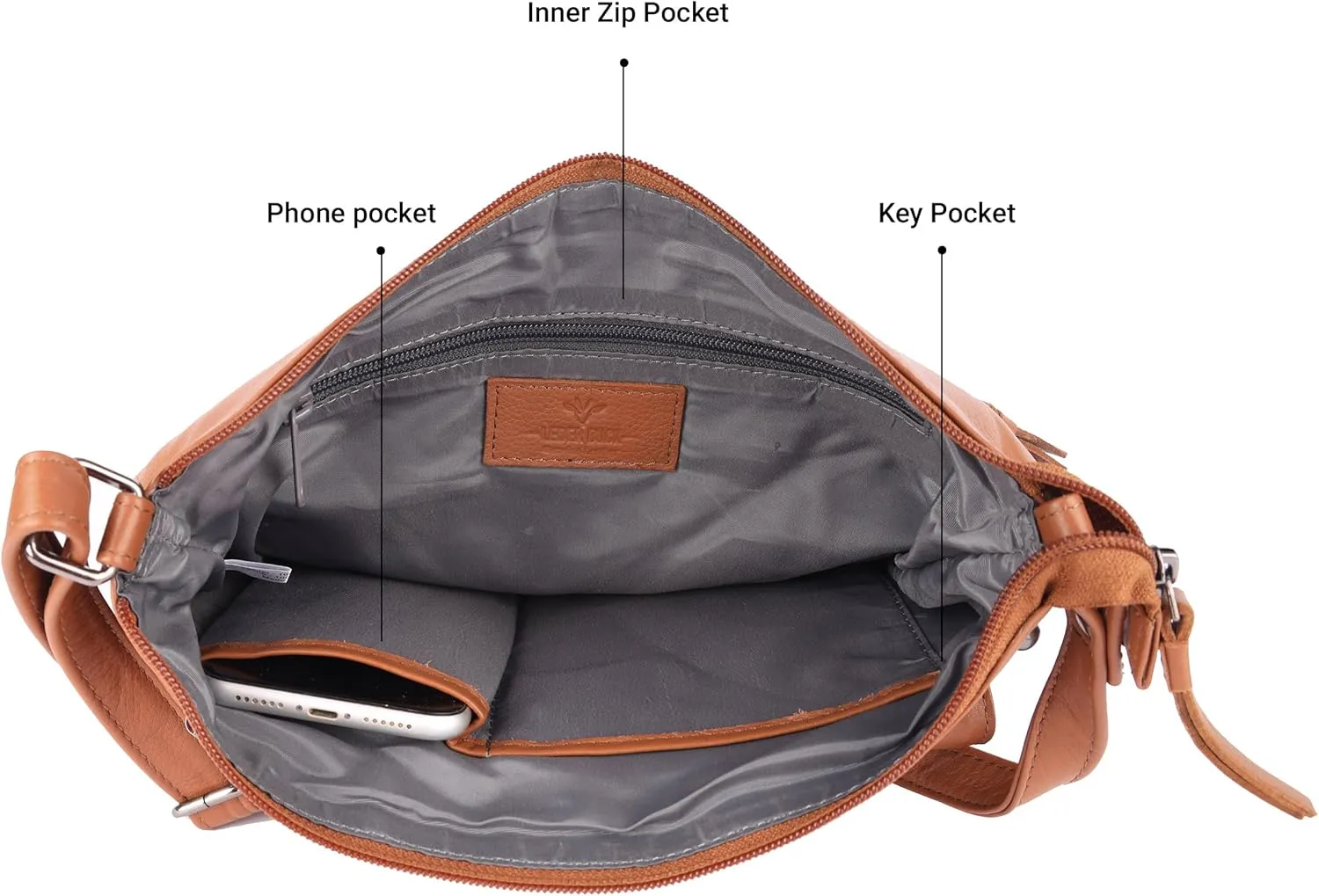 Shirley Large Soft Real Leather Womens Crossbody Handbags and Purses-Triple Zip Sling Crossover Shoulder Bag