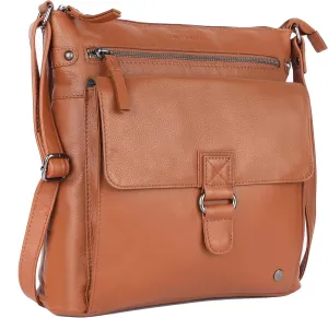 Shirley Large Soft Real Leather Womens Crossbody Handbags and Purses-Triple Zip Sling Crossover Shoulder Bag