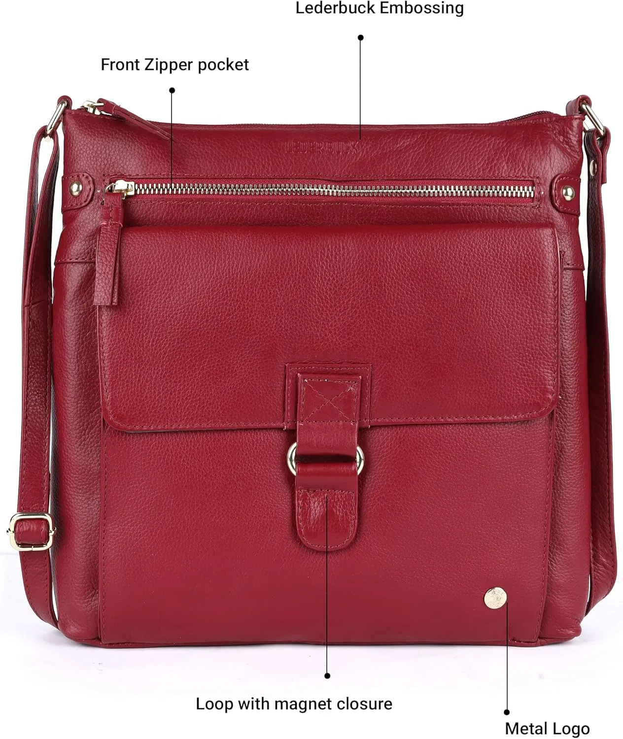 Shirley Large Soft Real Leather Womens Crossbody Handbags and Purses-Triple Zip Sling Crossover Shoulder Bag