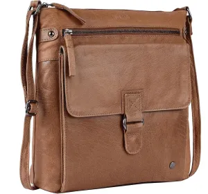 Shirley Large Soft Real Leather Womens Crossbody Handbags and Purses-Triple Zip Sling Crossover Shoulder Bag