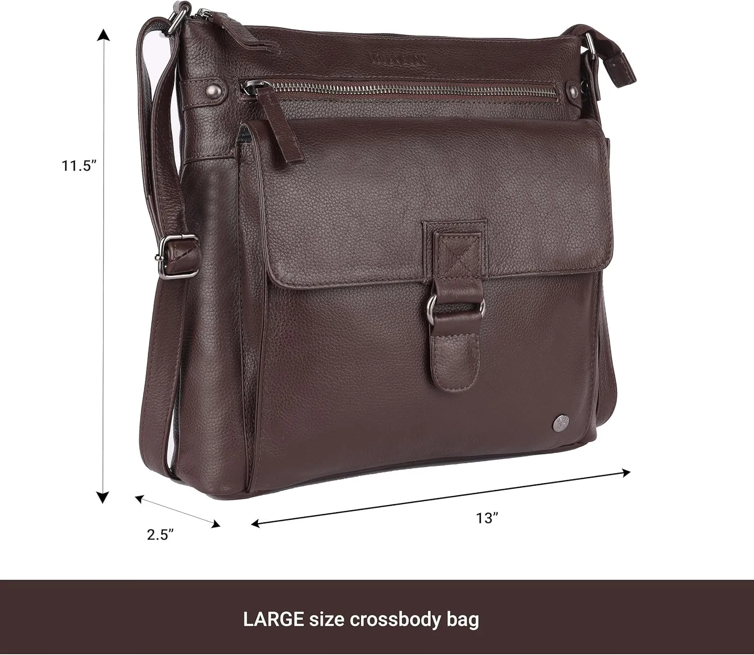 Shirley Large Soft Real Leather Womens Crossbody Handbags and Purses-Triple Zip Sling Crossover Shoulder Bag