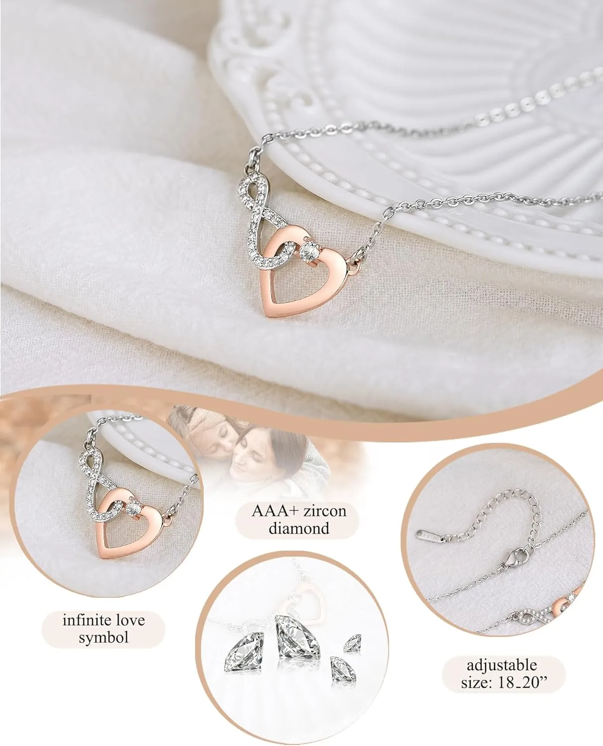 Shonyin Dainty Heart-felt Infinity Heart Necklace for Mother Daughter Girlfriend Soulmate Grandma Granddaughter Mother-in-law Friend Bonus Mom Bonus Daughter