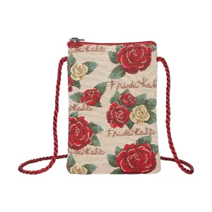 Signare Mini Crossbody Smart Bag With Long Cord Strap Frida Kahlo Rose