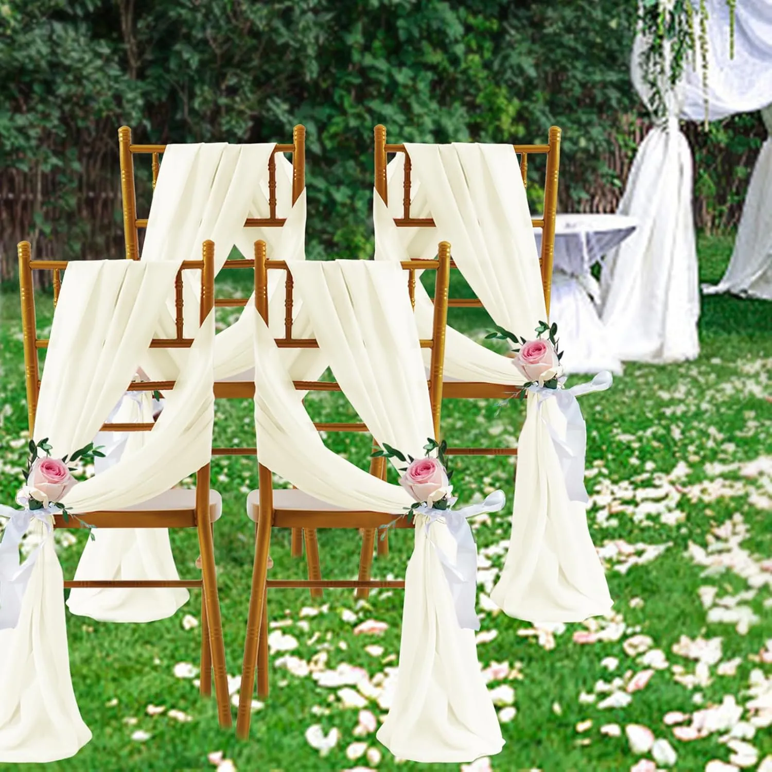 SiinvdaBZX 2 Panels Wedding Arch Draping Fabric 30" x 20Ft Ivory Sheer Chiffon Fabric Outdoor Extra Long Decorative Drapery Fabric for Party Ceremony Ceiling Curtain Backdrop