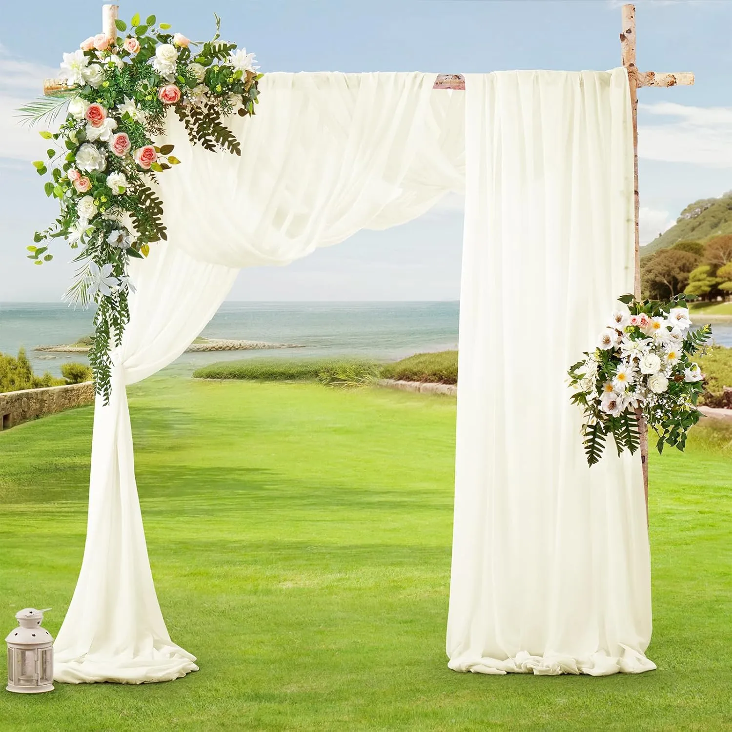 SiinvdaBZX 2 Panels Wedding Arch Draping Fabric 30" x 20Ft Ivory Sheer Chiffon Fabric Outdoor Extra Long Decorative Drapery Fabric for Party Ceremony Ceiling Curtain Backdrop