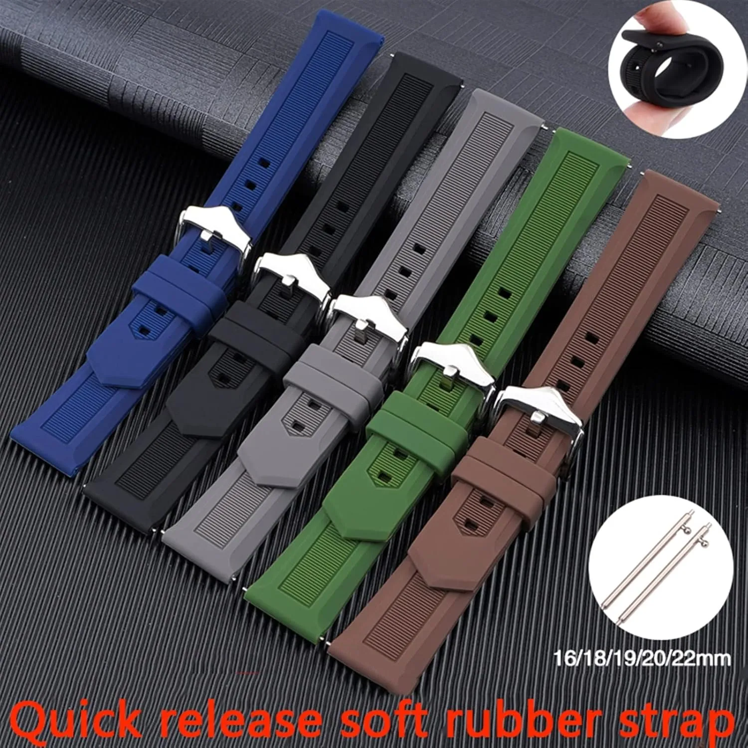 Silicone Watch Band 16mm 18mm 19 20mm 21 22mm Universal Quick Release Rubber Sport Diving Wristband Bracelet Strap Accessories