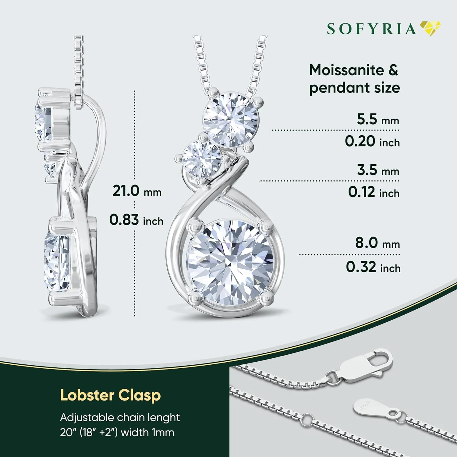 Silver Moissanite Heart Necklace for Women, 1-3ct Romantic Jewelry Gift, Sparkling Pendant for Wife, Girlfriend, Mom – Birthday, Anniversary, Wedding, Mother’s Day Gift