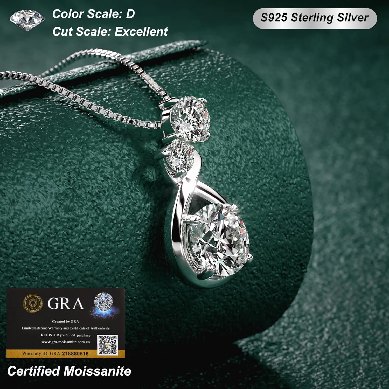 Silver Moissanite Heart Necklace for Women, 1-3ct Romantic Jewelry Gift, Sparkling Pendant for Wife, Girlfriend, Mom – Birthday, Anniversary, Wedding, Mother’s Day Gift