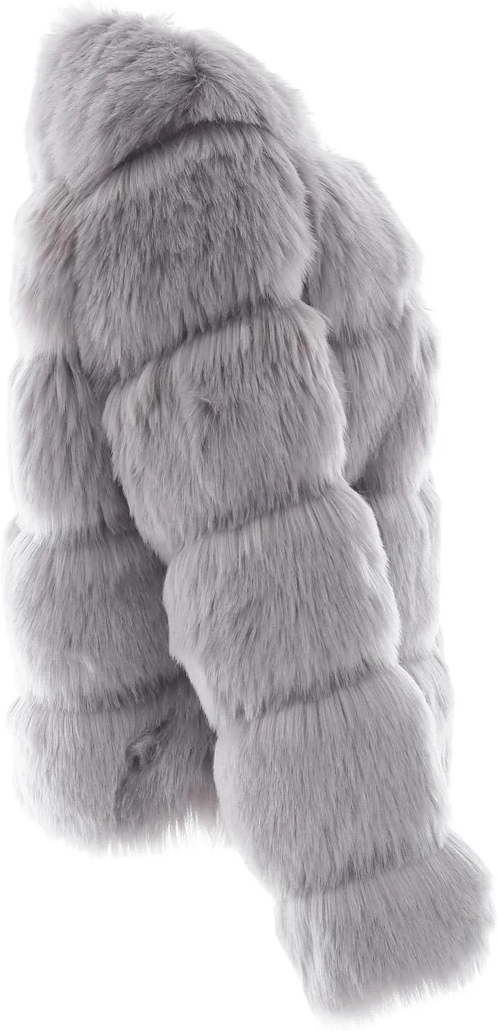 Simplee Women Luxury Winter Warm Fluffy Faux Fur Short Coat Jacket Parka Outwear
