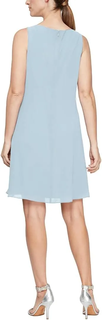 S.L. Fashions Women's Floral Foil Print Sheath Dress with Chiffon Capelet