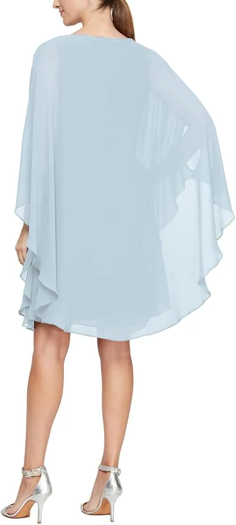 S.L. Fashions Women's Floral Foil Print Sheath Dress with Chiffon Capelet
