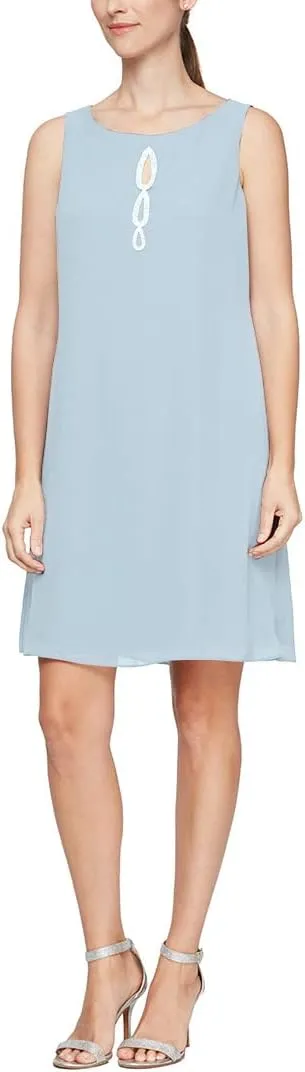 S.L. Fashions Women's Floral Foil Print Sheath Dress with Chiffon Capelet