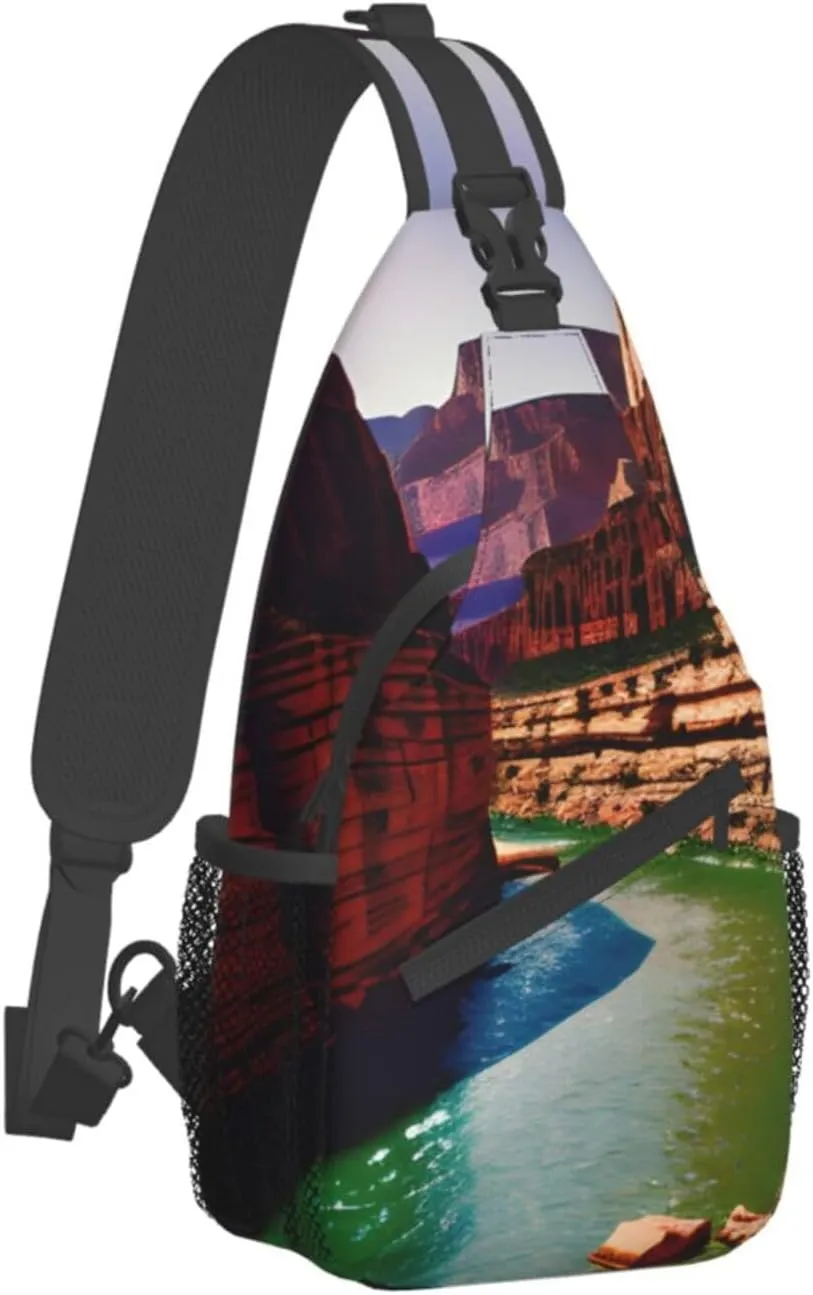 Sling Backpack,Men Cross Chest Bag Diagonally,Durable Adjustable Outdoor Cycling Travel Bag,Grand Canyon Print