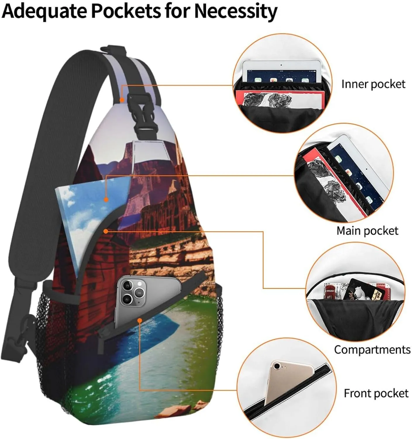 Sling Backpack,Men Cross Chest Bag Diagonally,Durable Adjustable Outdoor Cycling Travel Bag,Grand Canyon Print