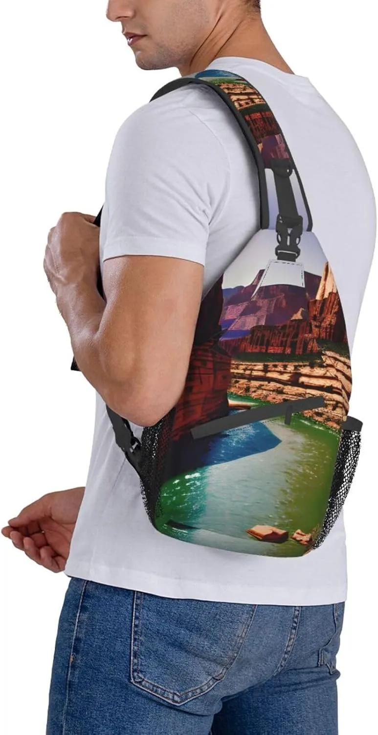 Sling Backpack,Men Cross Chest Bag Diagonally,Durable Adjustable Outdoor Cycling Travel Bag,Grand Canyon Print