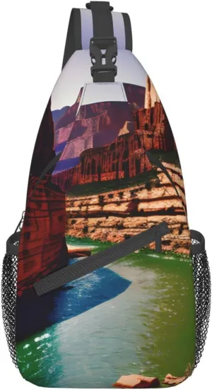 Sling Backpack,Men Cross Chest Bag Diagonally,Durable Adjustable Outdoor Cycling Travel Bag,Grand Canyon Print