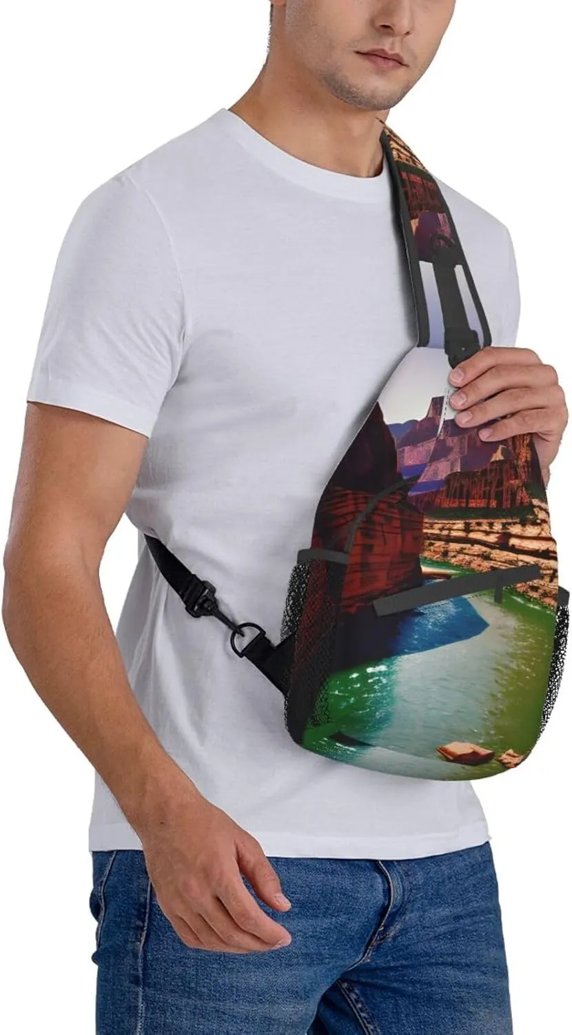 Sling Backpack,Men Cross Chest Bag Diagonally,Durable Adjustable Outdoor Cycling Travel Bag,Grand Canyon Print