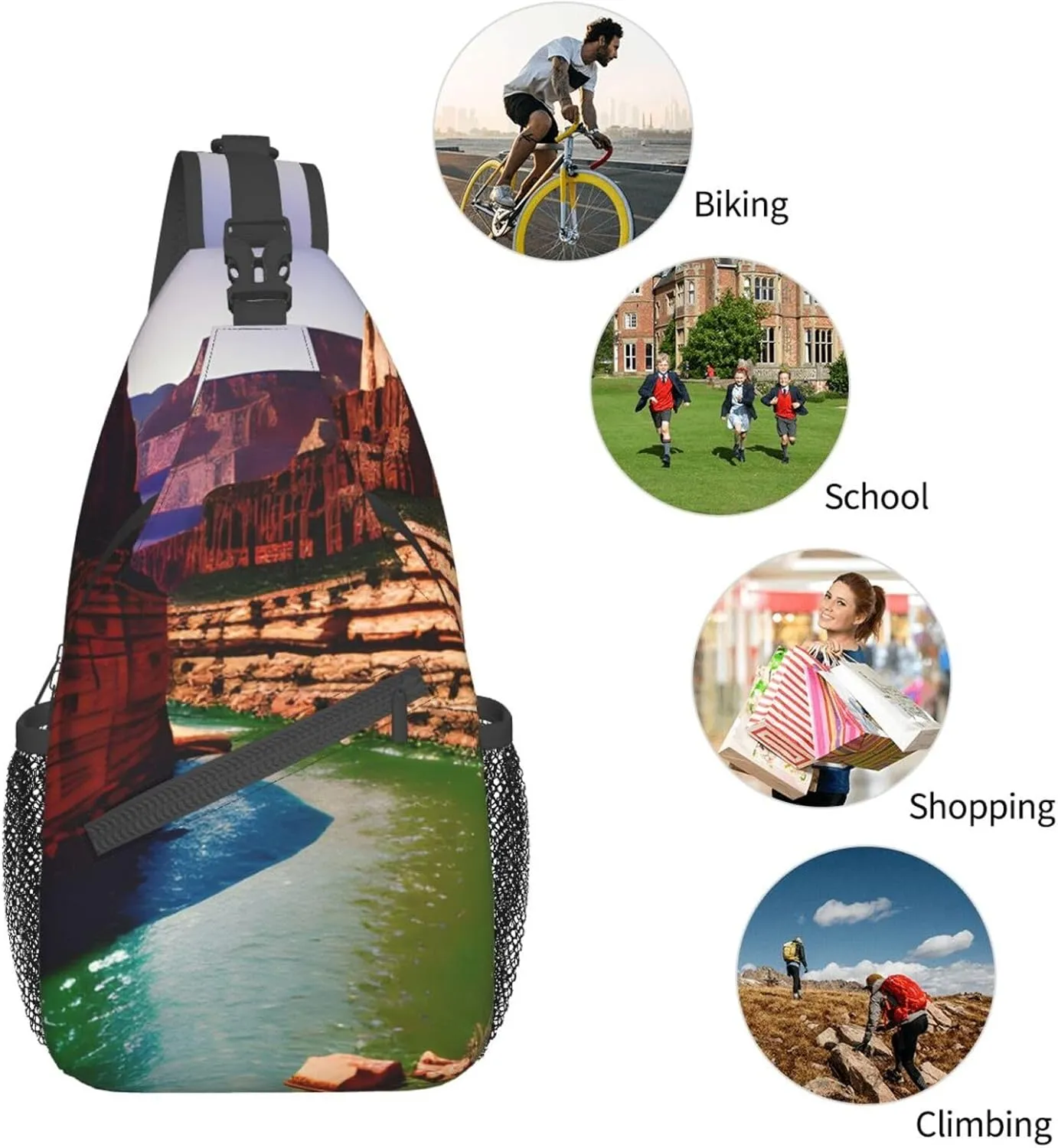 Sling Backpack,Men Cross Chest Bag Diagonally,Durable Adjustable Outdoor Cycling Travel Bag,Grand Canyon Print
