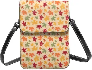 Small Crossbody Bags for Women, Leather Autumn Maple Leaves Cell Phone Cross Body Bag Wallet Purses