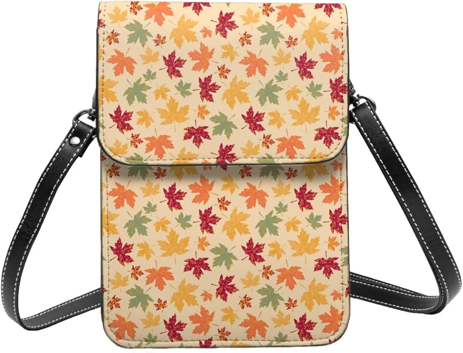 Small Crossbody Bags for Women, Leather Autumn Maple Leaves Cell Phone Cross Body Bag Wallet Purses