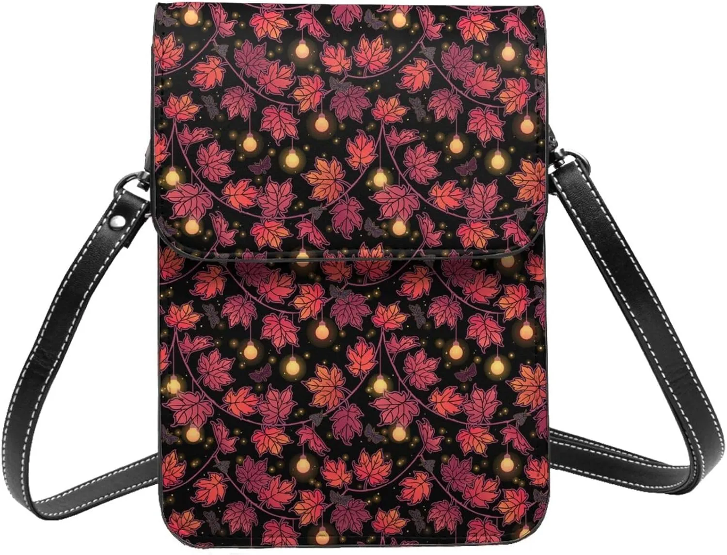 Small Crossbody Bags for Women, Leather Beautiful Maple Leaf Lantern Cell Phone Cross Body Bag Wallet Purses