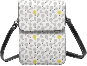 Small Crossbody Bags for Women, Leather Grey Light Bulb Pattern Cell Phone Cross Body Bag Wallet Purses