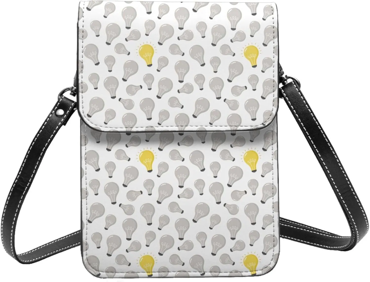 Small Crossbody Bags for Women, Leather Grey Light Bulb Pattern Cell Phone Cross Body Bag Wallet Purses