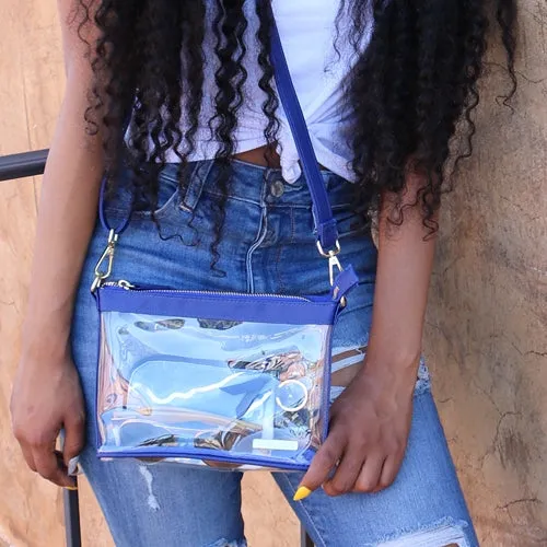 Small Crossbody - Clear PVC with Royal Blue and Gold Accents