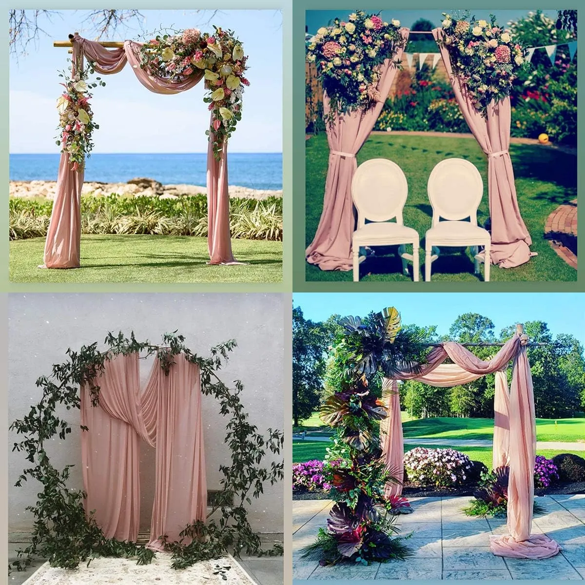 Socomi Wedding Arch Draping Fabric 2 Panels 29" x 19Ft Dusty Rose Sheer Chiffon Curtain Drapes 6 Yards for Wedding Ceremony Birthday Party Decoration
