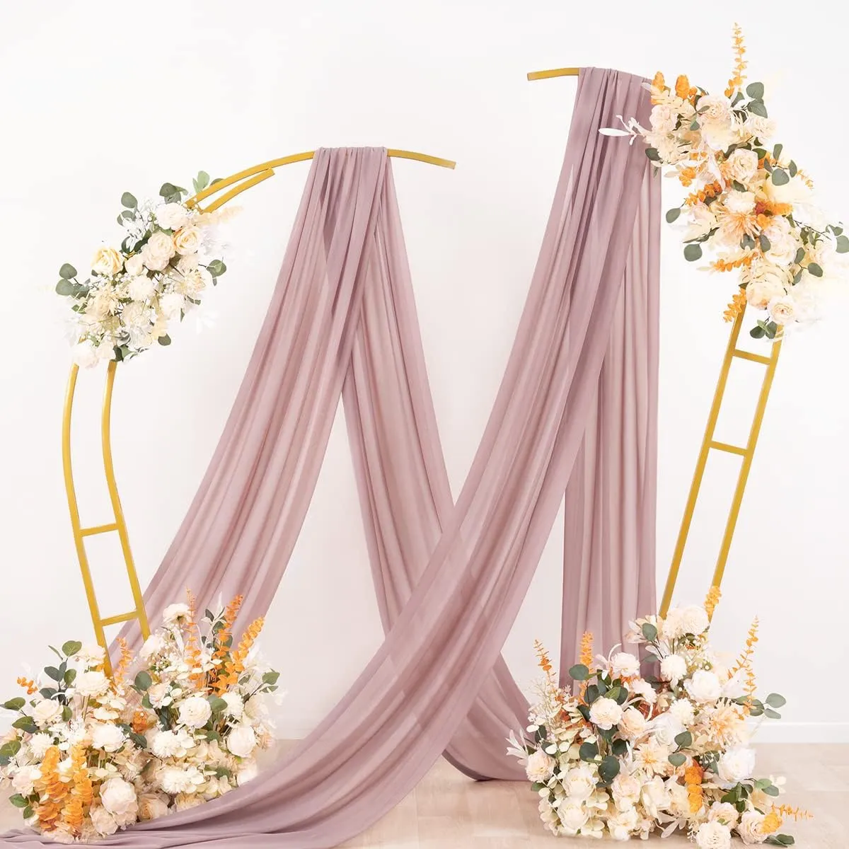 Socomi Wedding Arch Draping Fabric 2 Panels 29" x 19Ft Dusty Rose Sheer Chiffon Curtain Drapes 6 Yards for Wedding Ceremony Birthday Party Decoration