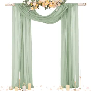 Socomi Wedding Arch Draping Fabric 29" x 20Ft 1 Panel Sage Green Sheer Outdoor Curtain Drapes Extra Long for Wedding Ceremony Birthday Party Decoration