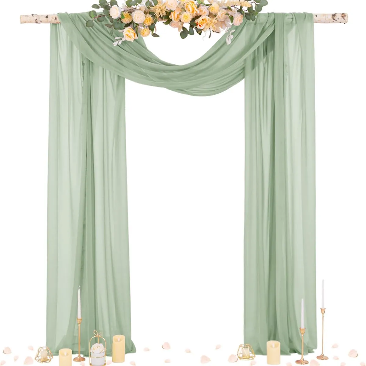 Socomi Wedding Arch Draping Fabric 29" x 20Ft 1 Panel Sage Green Sheer Outdoor Curtain Drapes Extra Long for Wedding Ceremony Birthday Party Decoration