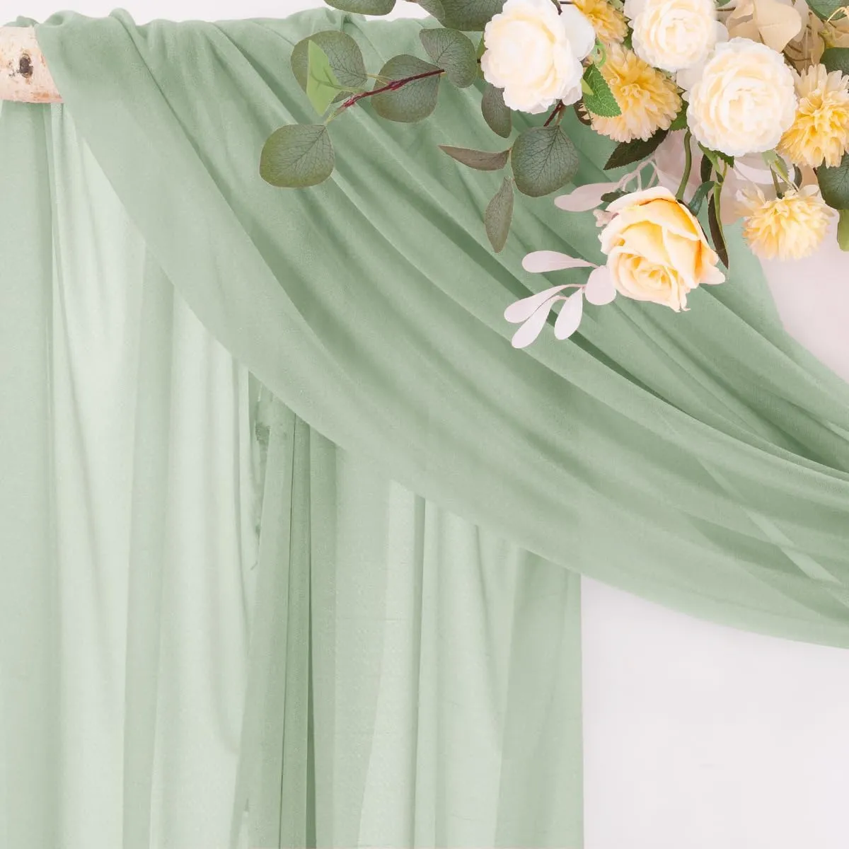 Socomi Wedding Arch Draping Fabric 29" x 20Ft 1 Panel Sage Green Sheer Outdoor Curtain Drapes Extra Long for Wedding Ceremony Birthday Party Decoration