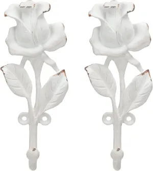 SOFFEE DESIGN 2pcs White Single Hooks 3D Rose Flower Retro Ornate Style for Room Wall Decoration, Coat Hat Scarf Hanging Hanger Entry Heavy Hooks Home Decor