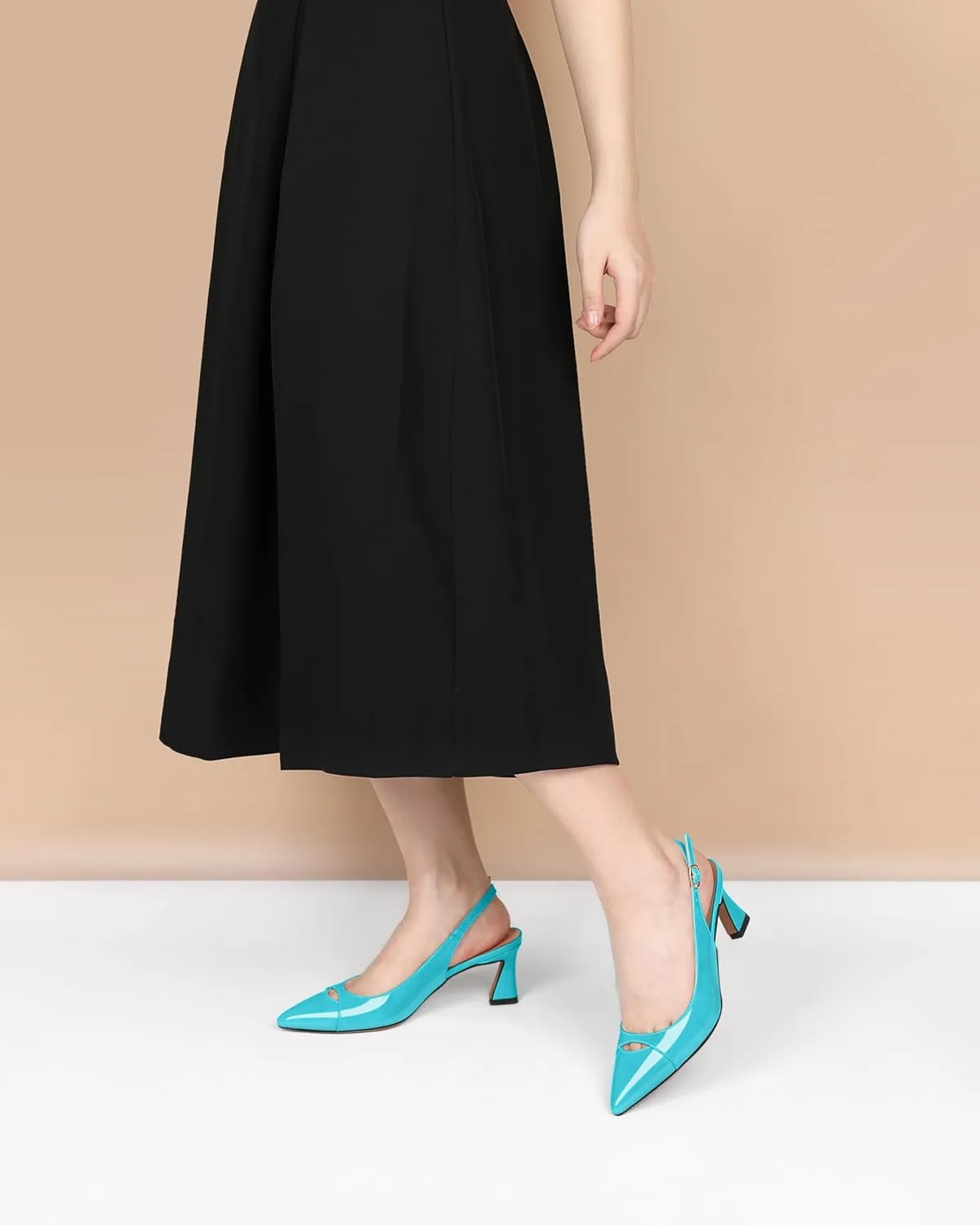 Soireelady Womens Kitten Heels Slingback Low Heel Closed Pointed Toe Pumps Comfort Fashion Dress Shoes Patent Leather 2.5 Inches
