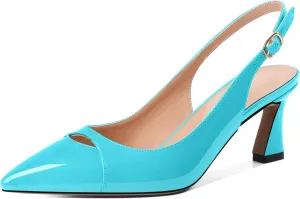 Soireelady Womens Kitten Heels Slingback Low Heel Closed Pointed Toe Pumps Comfort Fashion Dress Shoes Patent Leather 2.5 Inches