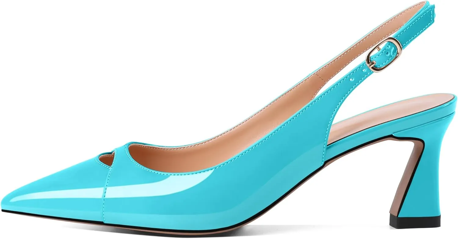 Soireelady Womens Kitten Heels Slingback Low Heel Closed Pointed Toe Pumps Comfort Fashion Dress Shoes Patent Leather 2.5 Inches