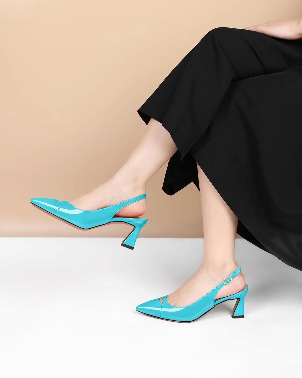 Soireelady Womens Kitten Heels Slingback Low Heel Closed Pointed Toe Pumps Comfort Fashion Dress Shoes Patent Leather 2.5 Inches