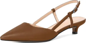 Soireelady Womens Slingback Kitten Heels Low Heel Closed Pointed Toe Pumps with Adjustiable Strap Comfort Dress Shoes 1.5 Inches