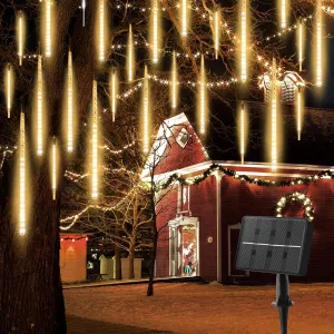 Solar Meteor Shower Lights, 20 Tubes 480 LED, Waterproof Christmas Decorations, Cascading Falling Rain for Tree Bushes Holiday Parties Patio Decor, Warm White