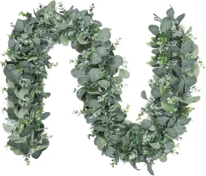 SOMYTING 2PCS 6FT Artificial Mixed Eucalyptus Leaves Garland Faux Silver Dollar Eucalyptus with White Seeds Greenery Vines for Wedding Arch Backdrop Table Mantel Christmas Indoor Outdoor Decor