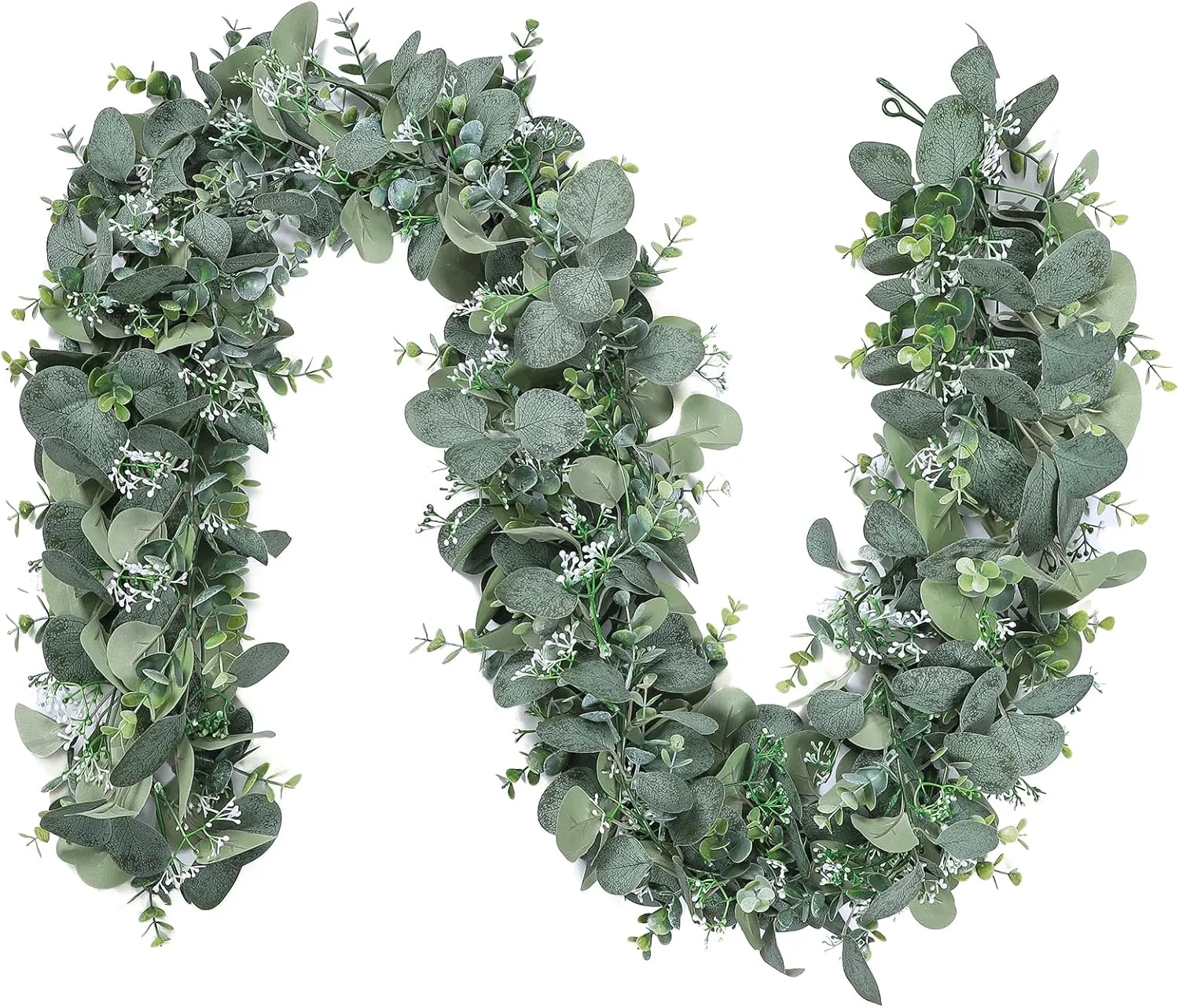 SOMYTING 2PCS 6FT Artificial Mixed Eucalyptus Leaves Garland Faux Silver Dollar Eucalyptus with White Seeds Greenery Vines for Wedding Arch Backdrop Table Mantel Christmas Indoor Outdoor Decor