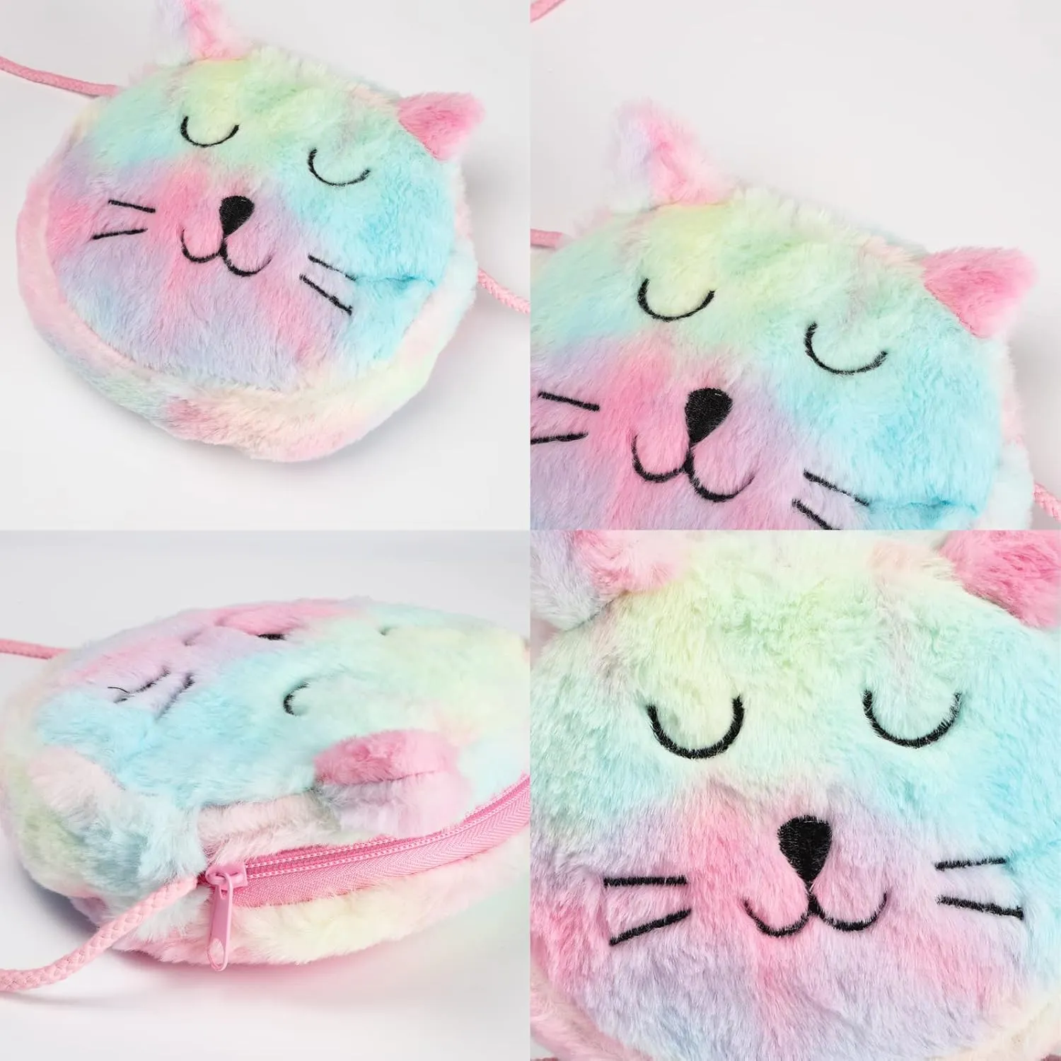 SOTOGO 2 Pieces Little Girl Purses Toddler Crossbody Purses Plush Cat Purse Cute Princess Handbags Shoulder Messenger Bag for Kids