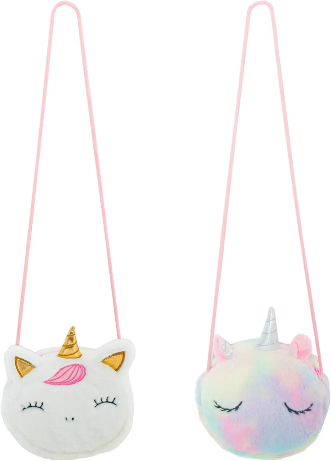 SOTOGO 2 Pieces Little Girl Purses Toddler Crossbody Purses Plush Unicorn Purse Cute Princess Handbags Shoulder Messenger Bag for Kids
