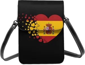 Spain Spanish Heart Shaped Flag Small Crossbody Bag Is A Shoulder Bag Designed For Women And Girls Cell Phone Crossbody Wallet Purses With Card Slots Adjustable Strap