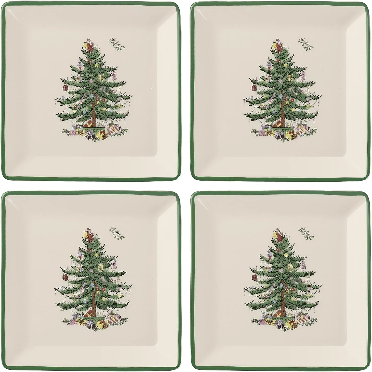 Spode Christmas Tree Tidbit Square Plates (Set of 4) - Festive 5-Inch Ceramic Plates for Canapés, Sweets, and Desserts - Dishwasher, Microwave, Freezer Safe - Excellent for Holiday Entertaining