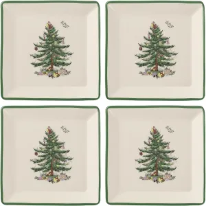 Spode Christmas Tree Tidbit Square Plates (Set of 4) - Festive 5-Inch Ceramic Plates for Canapés, Sweets, and Desserts - Dishwasher, Microwave, Freezer Safe - Excellent for Holiday Entertaining