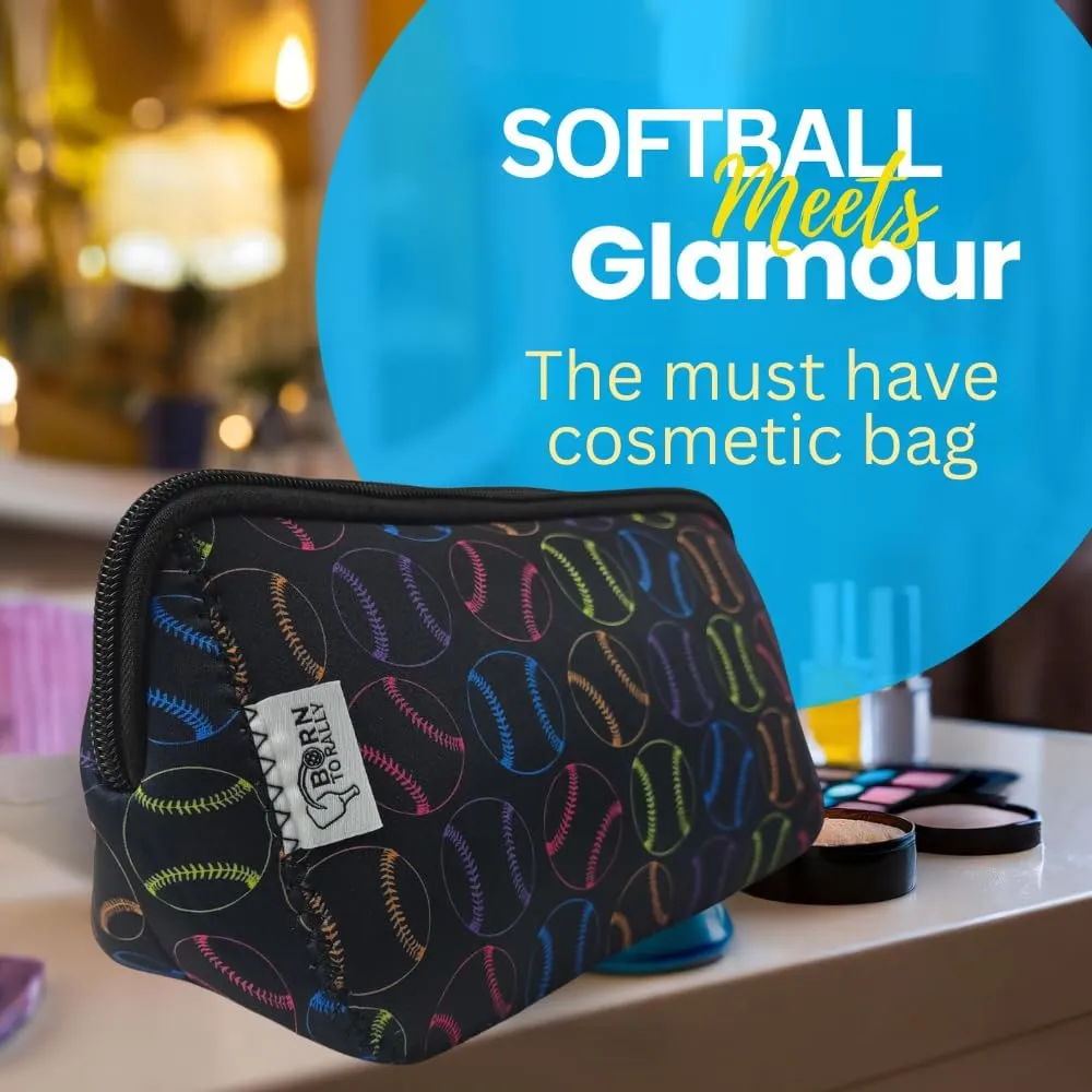 Sportybella Softball Gifts for Players, Waterproof Makeup and Sports Toiletry Bag with Softball Theme, Travel Organizer for Women, Teens, Girls, and Teams